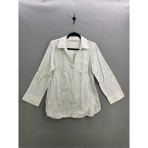 Soft Surroundings Womens White Long Sleeve Embroidered Tunic Shirt Size Medium